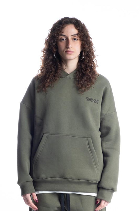 Vintage Embroidery Logo Hoodie Khaki