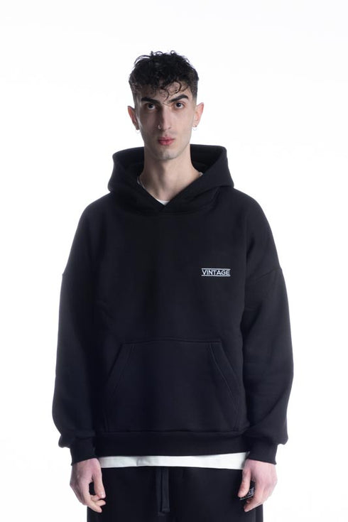 Vintage Embroidery Logo Hoodie Black