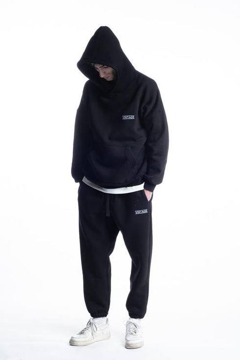 Vintage Embroidery Logo Hoodie Black