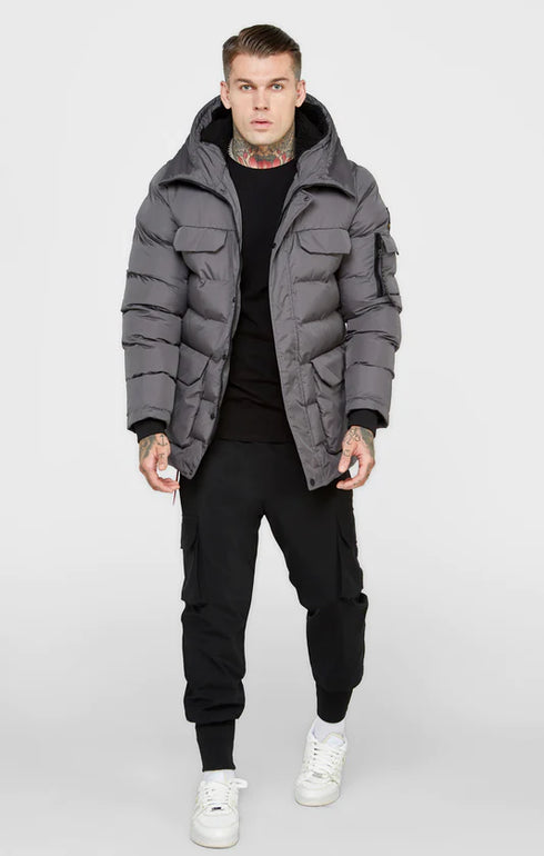 Γκρι Ανδρικό Parka Μπουφάν SikSilk SS10
